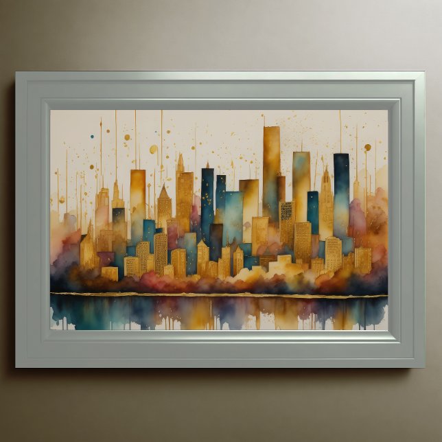 Abstract Watercolor Painting Gold Cityscape 3:2 Poster (Creator Uploaded)