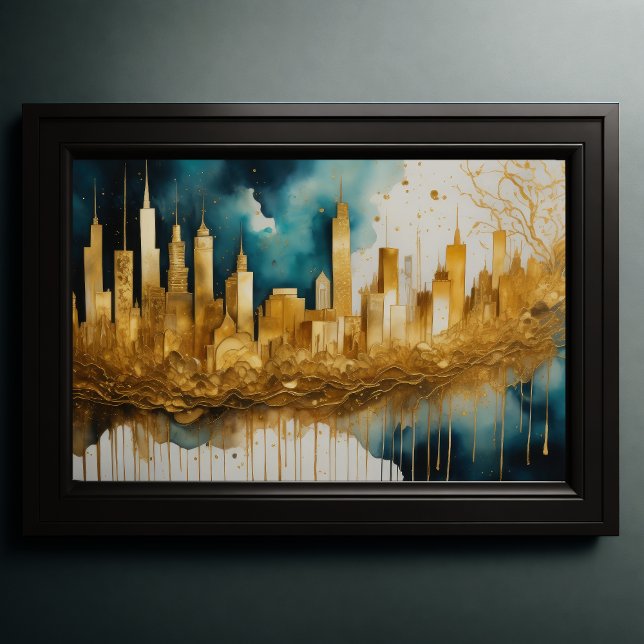Abstract Watercolor Painting Gold Cityscape 3:2 Poster (Creator Uploaded)