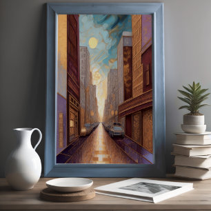 Abstract Watercolor Painting Gold Cityscape 3:2 Poster