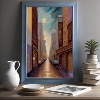 Abstract Watercolor Painting Gold Cityscape 3:2 Poster
