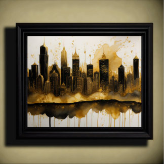 Abstract Watercolor Painting Gold Cityscape 5:4 Poster
