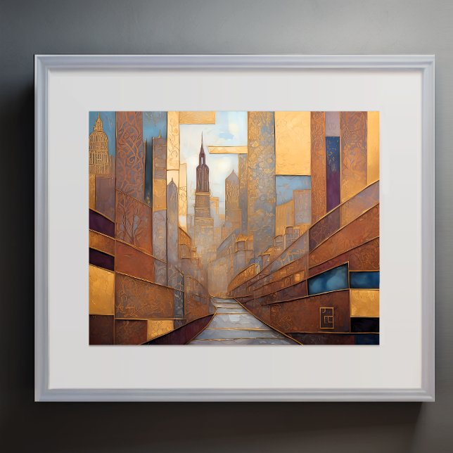Abstract Watercolor Painting Gold Cityscape 5:4 Poster (Creator Uploaded)