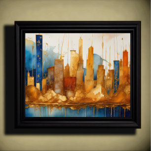 Abstract Watercolor Painting Gold Cityscape 5:4 Poster