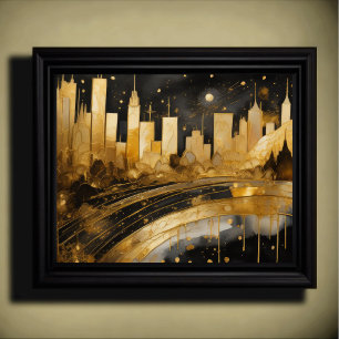 Abstract Watercolor Painting Gold Cityscape 5:4 Poster