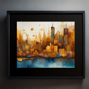 Abstract Watercolor Painting Gold Cityscape 5:4 Poster