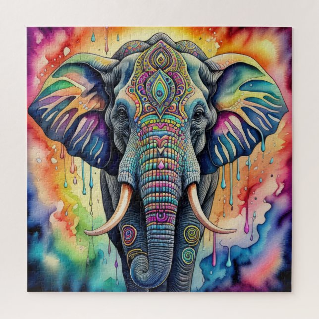 Abstract Watercolor Painting of Elephant Jigsaw Puzzle (Vertical)