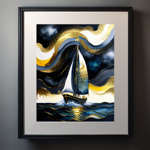 Abstract Watercolor Painting  Sailboat Night 4:5 Poster