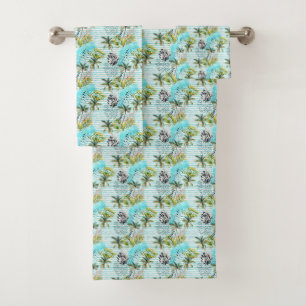 Abstract Watercolor Palm Tree Pattern Bath Towel Set