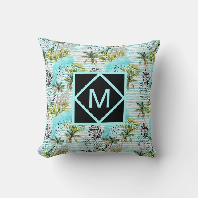 Abstract Watercolor Palm Tree Pattern Cushion (Front)