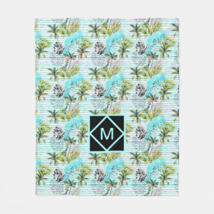 Abstract Watercolor Palm Tree Pattern Fleece Blanket
