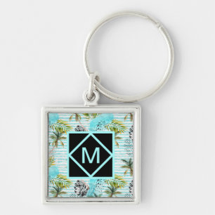 Abstract Watercolor Palm Tree Pattern Key Ring