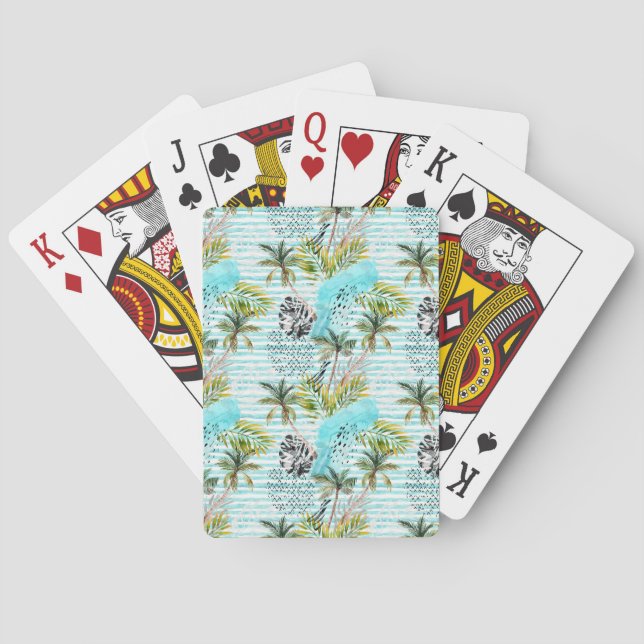 Abstract Watercolor Palm Tree Pattern Playing Cards (Back)