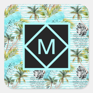 Abstract Watercolor Palm Tree Pattern Square Sticker