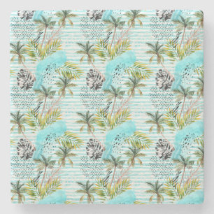 Abstract Watercolor Palm Tree Pattern Stone Coaster