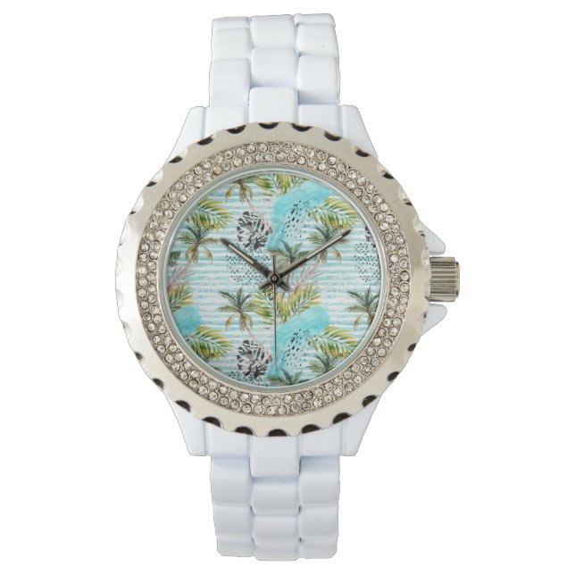 Abstract Watercolor Palm Tree Pattern Watch (Front)
