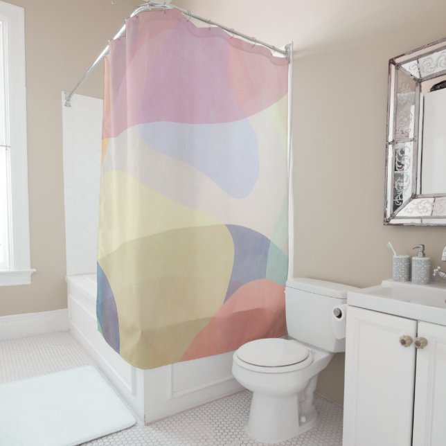 Abstract Watercolor Pastel Artwork Shower Curtain (In Situ)