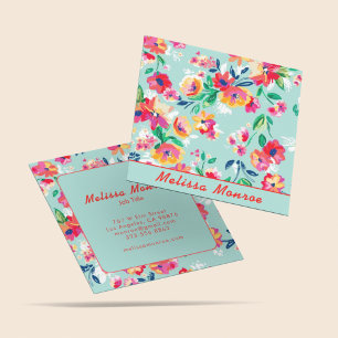 Abstract Watercolor Pastel Colourful Flowers Scrip Square Business Card