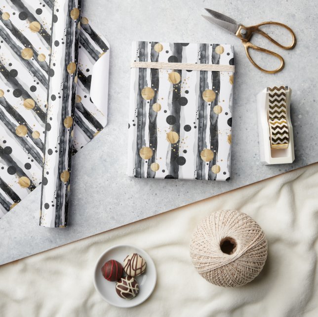 Abstract Watercolor Pattern with Gold Accents Wrapping Paper (Crafts)