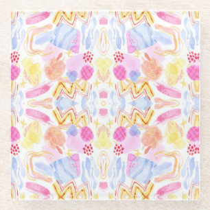 Abstract watercolor pattern with mirrored glass coaster