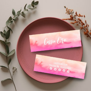 Abstract Watercolor Peach Fuzz Pink Social Icons Mini Business Card