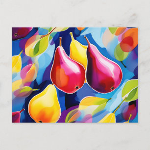 Abstract Watercolor Pears with Bold Brushstrokes Postcard