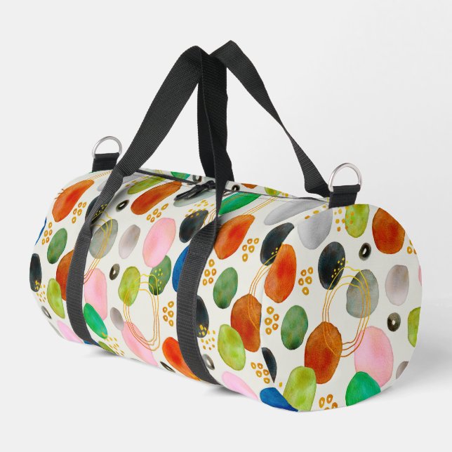 Abstract Watercolor Pebble Gold Glitter Art Duffle Bag (Left Corner)