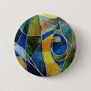 Abstract Watercolor Pen & Ink 6 Cm Round Badge