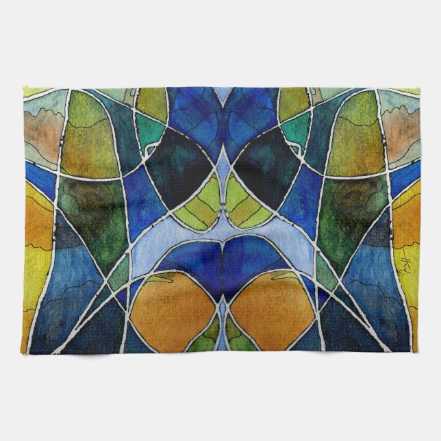 Abstract Watercolor Pen & Ink Tea Towel (Horizontal)