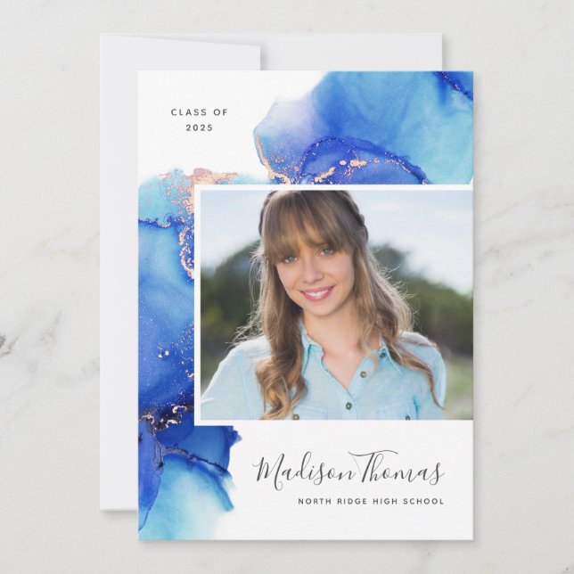 Abstract Watercolor Photo Graduation Party Invitation (Front)