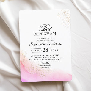 Abstract Watercolor Pink Brush Strokes & Gold Invitation