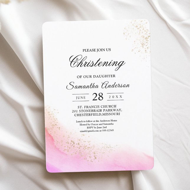 Abstract Watercolor Pink Brush Strokes & Gold   Invitation (Creator Uploaded)