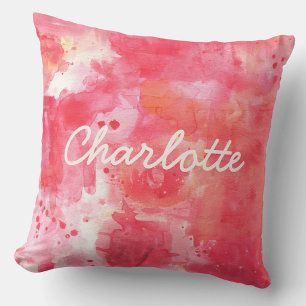 Abstract Watercolor Pink Custom Name Cushion