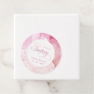 Abstract Watercolor Pink Gold Sweet Sixteen Favour Tags