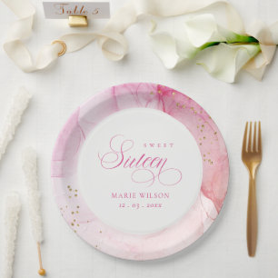 Abstract Watercolor Pink Gold Sweet Sixteen Paper Plate