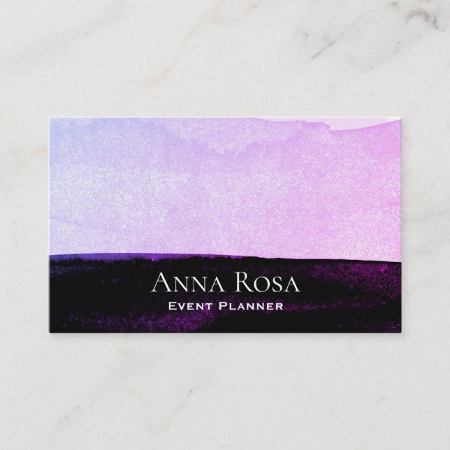 *~* Abstract Watercolor Pink Purple Black Lavender Business Card (Front)