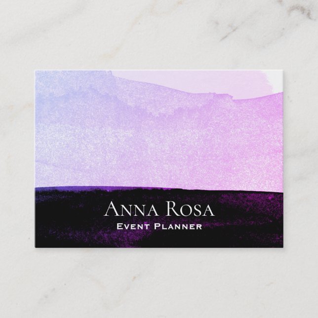 *~* Abstract Watercolor Pink Purple Black Lavender Business Card (Front)