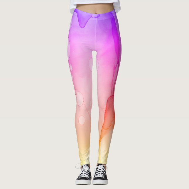 *~* Abstract Watercolor Pink Violet Ombre Leggings (Front)