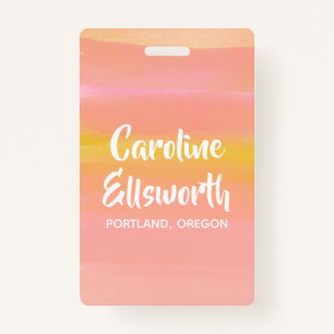 Abstract Watercolor Pink Yellow Personalised ID Badge