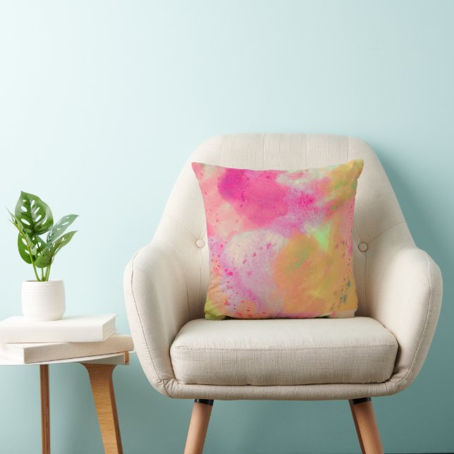 Abstract Watercolor Pink Yellow Purple Splash Cushion (Chair)