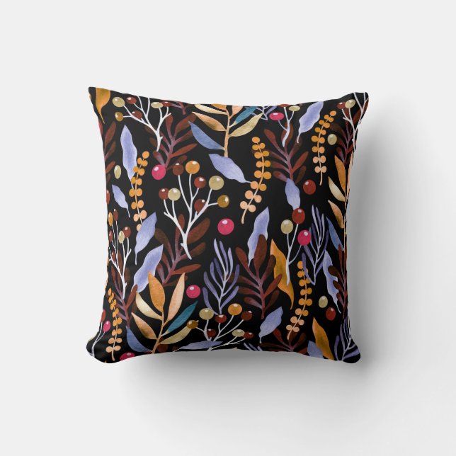Abstract Watercolor Plants Herbs Pattern Cushion (Front)