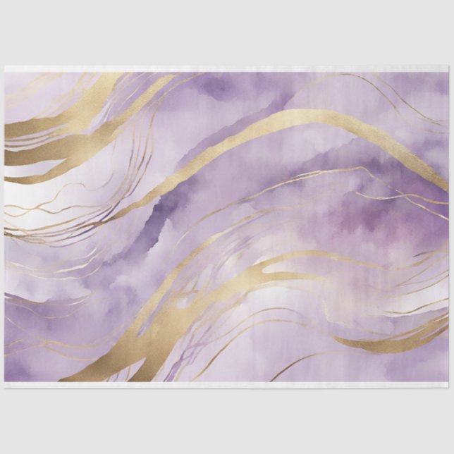 Abstract Watercolor Purple, Lilac, Gold Marble  Tissue Paper (Front)