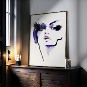 Abstract Watercolor purple woman makeup branding Poster