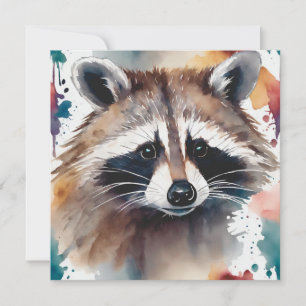 Abstract Watercolor Racoon Face  Card