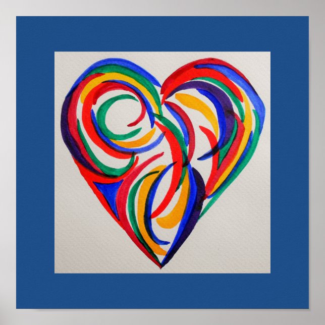 Abstract watercolor rainbow heart poster (Front)