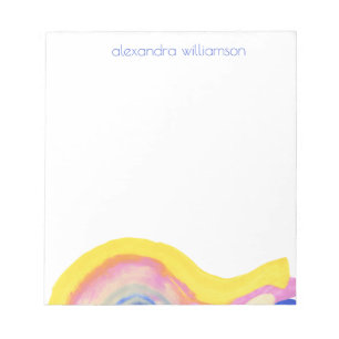 Abstract Watercolor Rainbow Yellow Blue with Name  Notepad