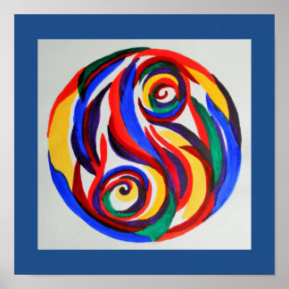 Abstract watercolor rainbow yin yang poster