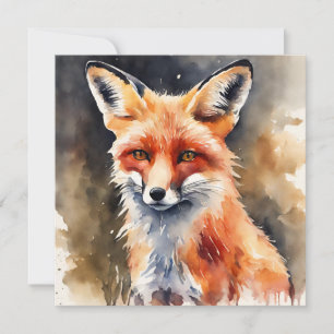 Abstract Watercolor Red Fox Card