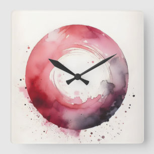 abstract watercolor ring square wall clock