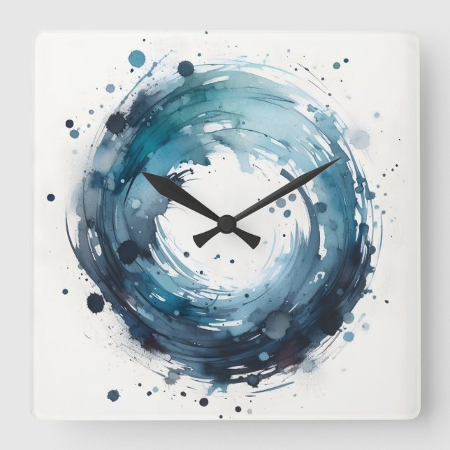 abstract watercolor ring square wall clock (Front)