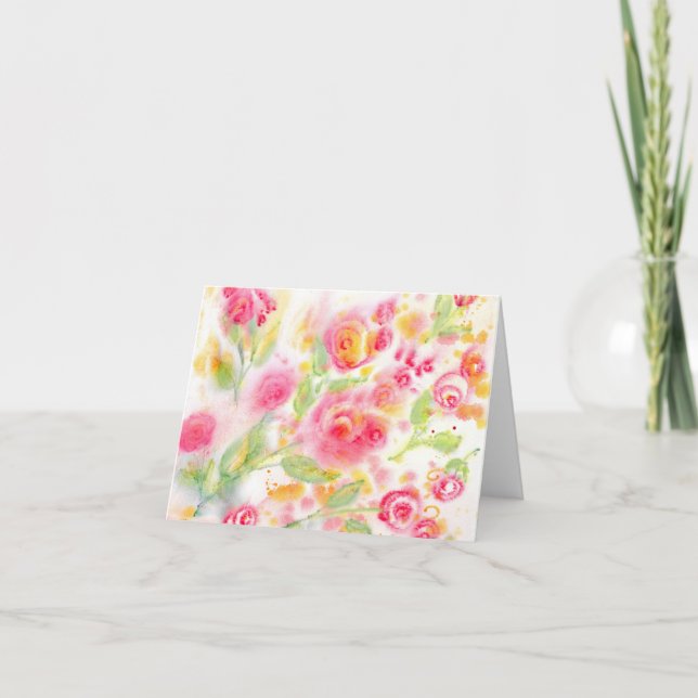 Abstract Watercolor Roses Note Card (Front)